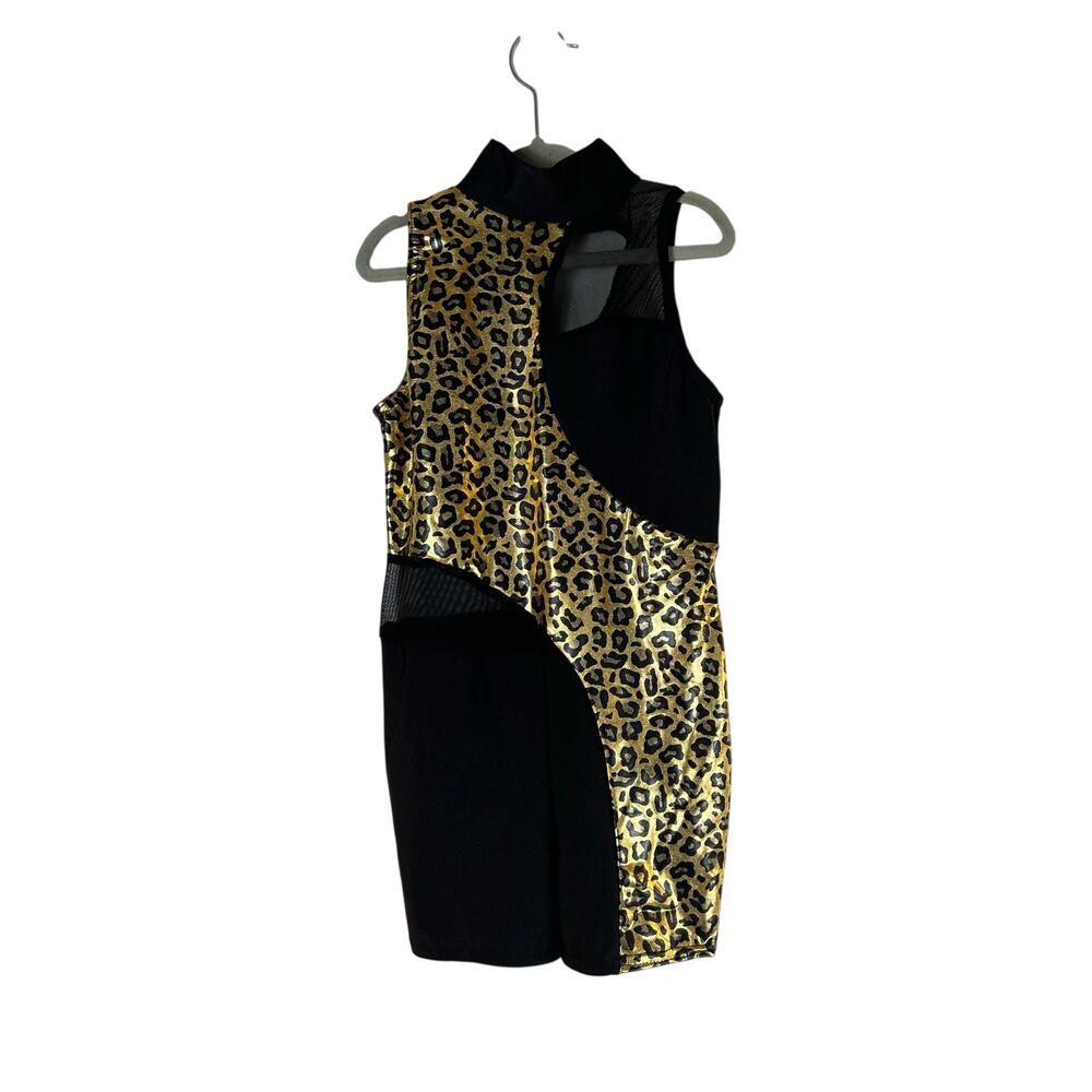 A WISH COME TRUE Girl’s Black/Gold Cheetah Print Dance Leotard / Size: MC Medium
